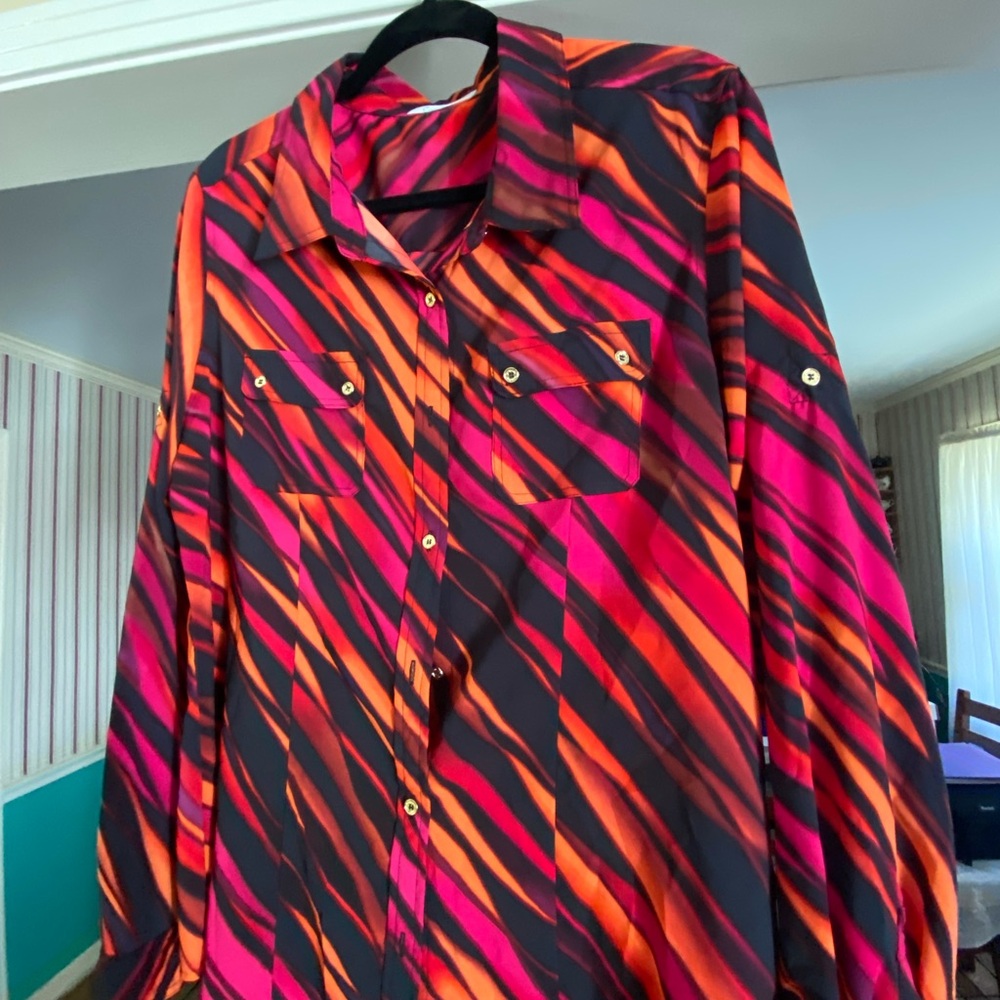 Calvin Klein Vibrant Striped Button-Up Shirt